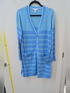 Isaac Mizrahi Blue Striped Lightweight Cardigan